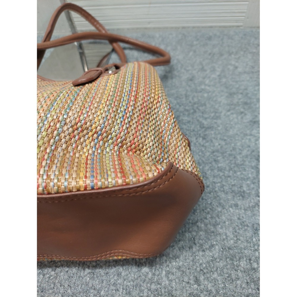 Croft & Barrow Women Shoulder Bag Small Brown Stripe Braided Leather Trim Casual - Picture 9 of 16